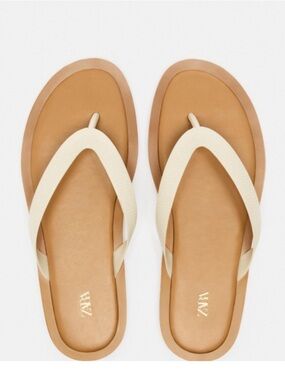 Zara Women's Cream Thong Sandals Size 41 /10 EUC